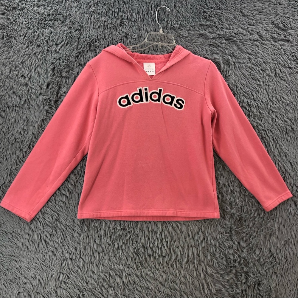 Adidas Hoodie Womens Medium Spellout Pink Pullover